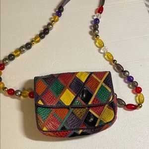 Multicolor Patchwork Crossbody Bag with Beaded Strap